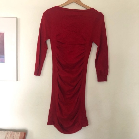 Guess Rouched Long Sleeve Dress in Red Size Small - Picture 6 of 7